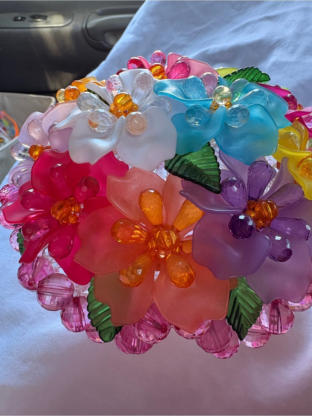 Colorful Vintage Lucite beaded Flower Bouquet decor